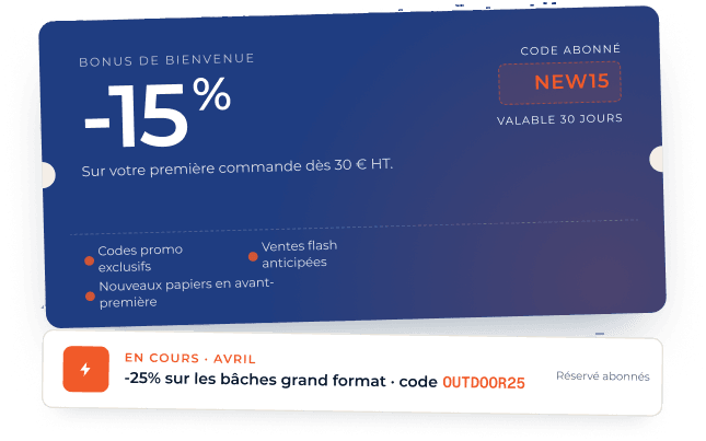 Carte de bienvenue avec remise de 15 pour cent