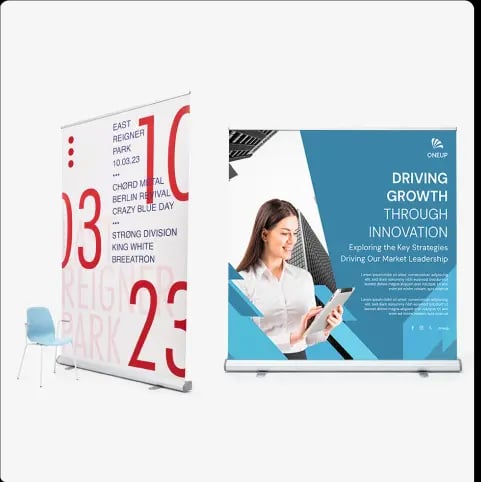 Impression rapide 24h de roll-up XXL pour promotions, soldes et réouvertures de magasins